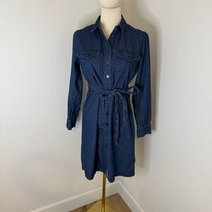 [Draper James] Denim Blue Long Sleeve Tie Front Button Down Dress - Size 6